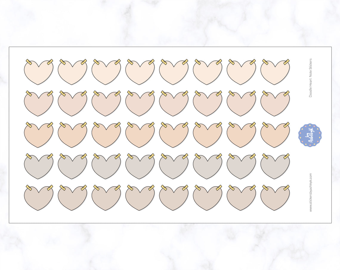 Doodle Heart Note Stickers - Beige Neutral