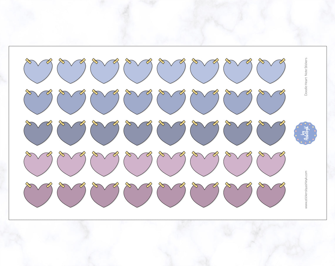 Doodle Heart Note Stickers - Blueberry