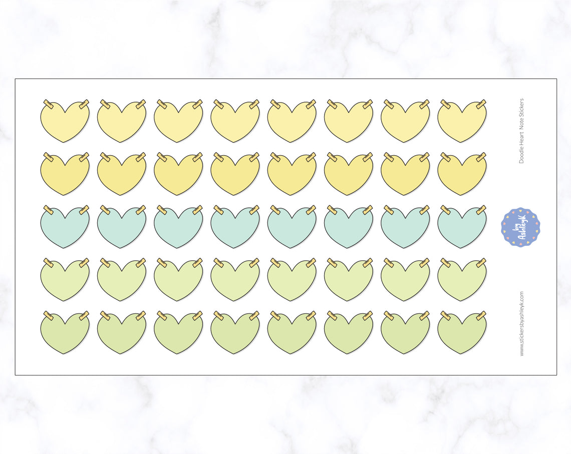 Doodle Heart Note Stickers - Lemon&Lime