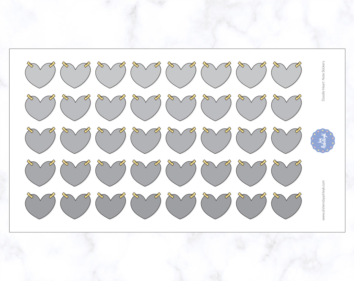 Doodle Heart Note Stickers - Monochrome