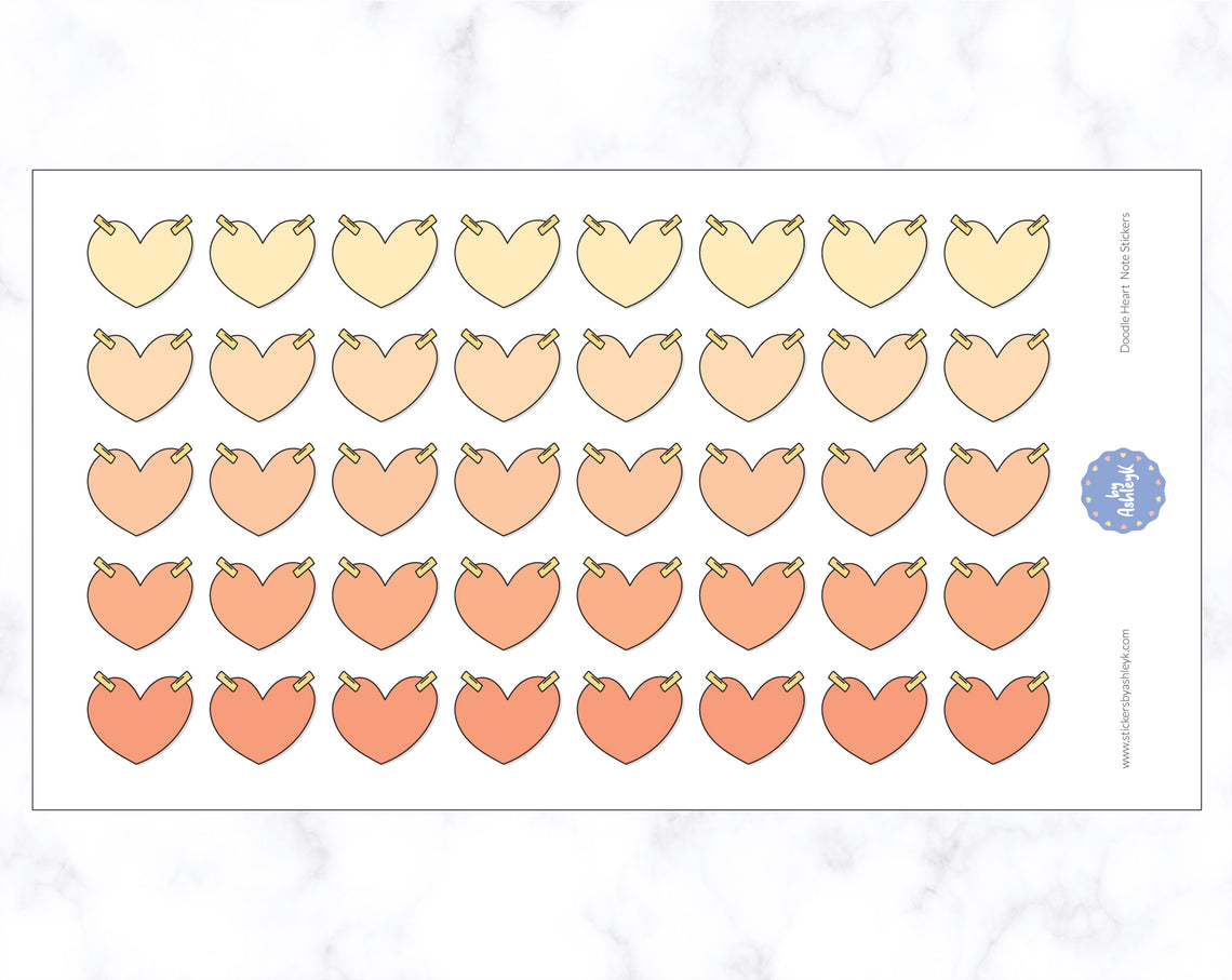 Doodle Heart Notee Stickers - Orange