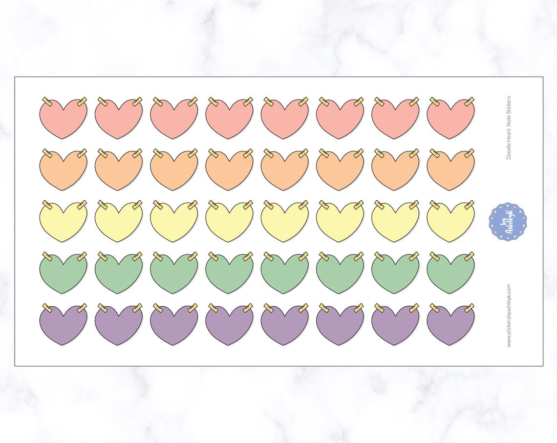 Doodle Heart Note Stickers - Pastel Rainbow