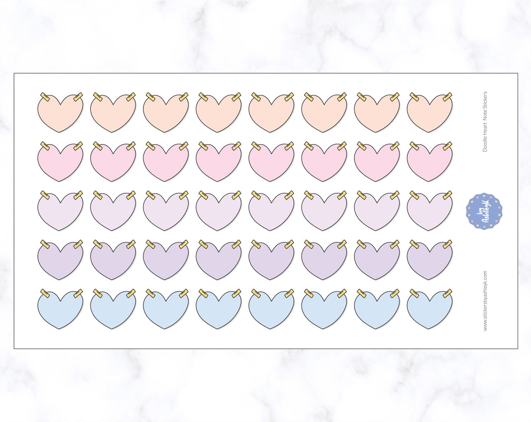 Doodle Heart Note Stickers - Pastel Sunset