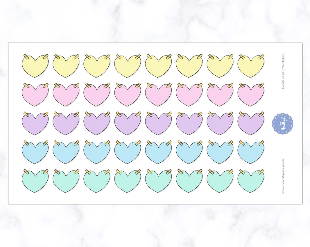 Doodle Heart Note Stickers - Pastel