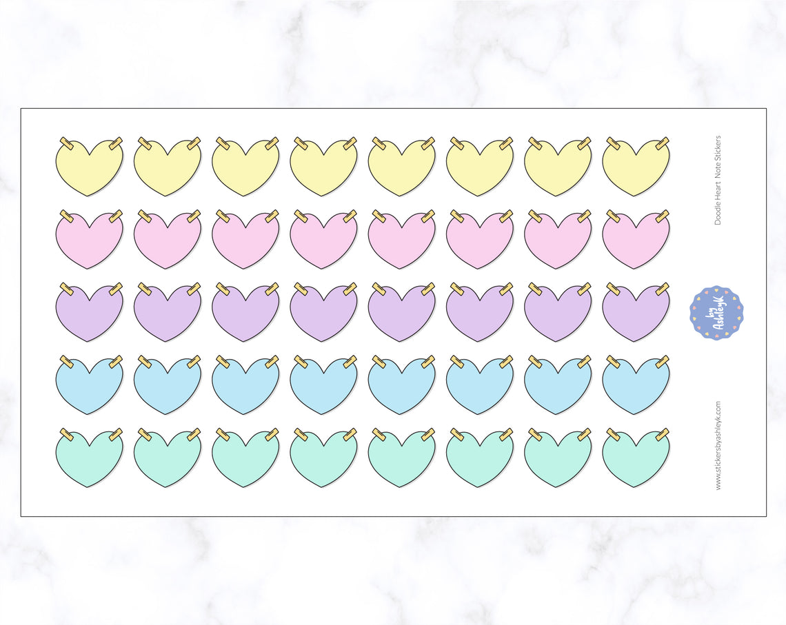 Doodle Heart Note Stickers - Pastel