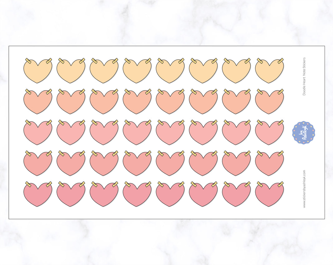 Doodle Heart Note Stickers - Peach