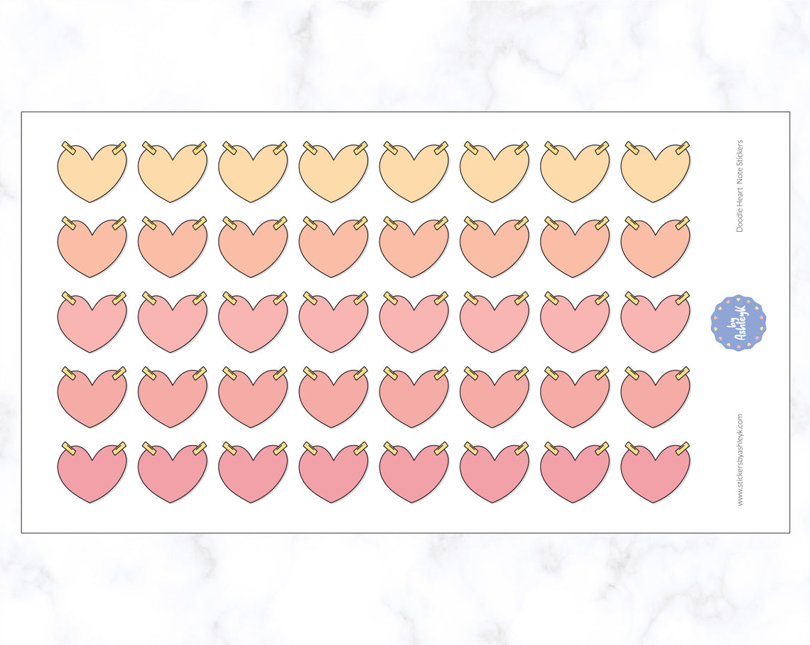 Doodle Heart Note Stickers - Peach