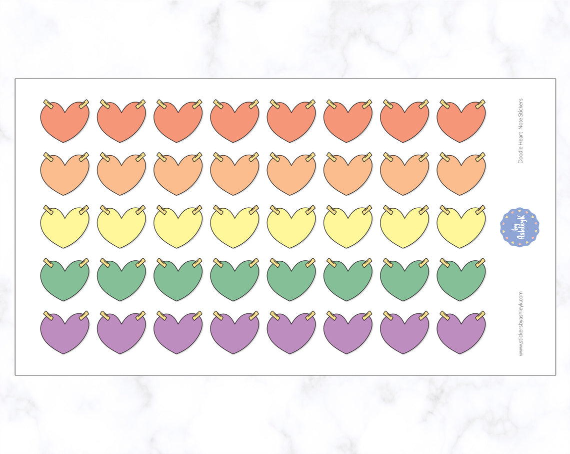 Doodle Heart Note Stickers - Rainbow