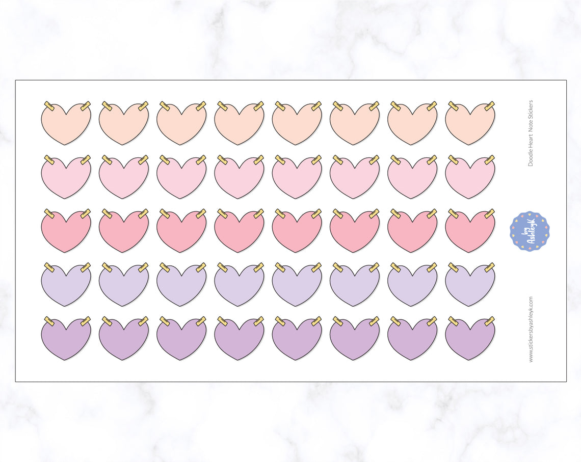 Doodle Heart Note Stickers - Raspberry