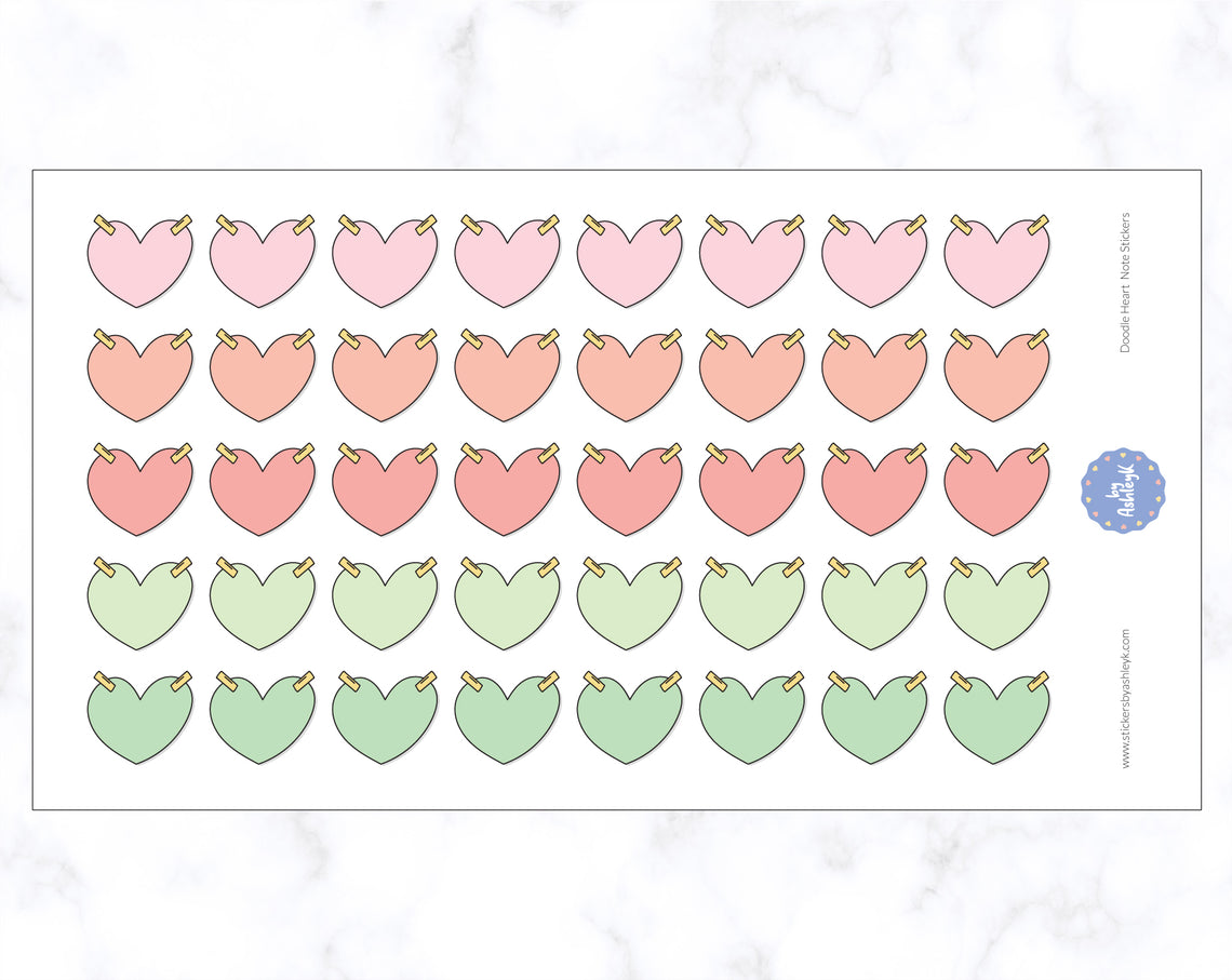 Doodle Heart Note Stickers - Strawberry