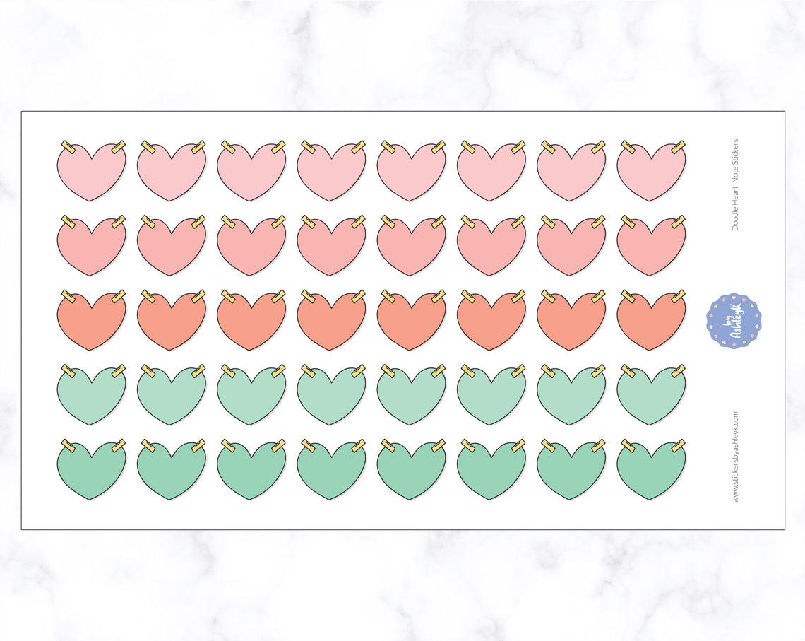Doodle Heart Note Stickers - Watermelon