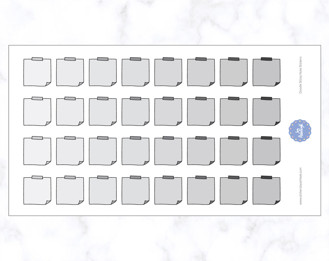 Doodle Sticky Note Stickers - Monochrome