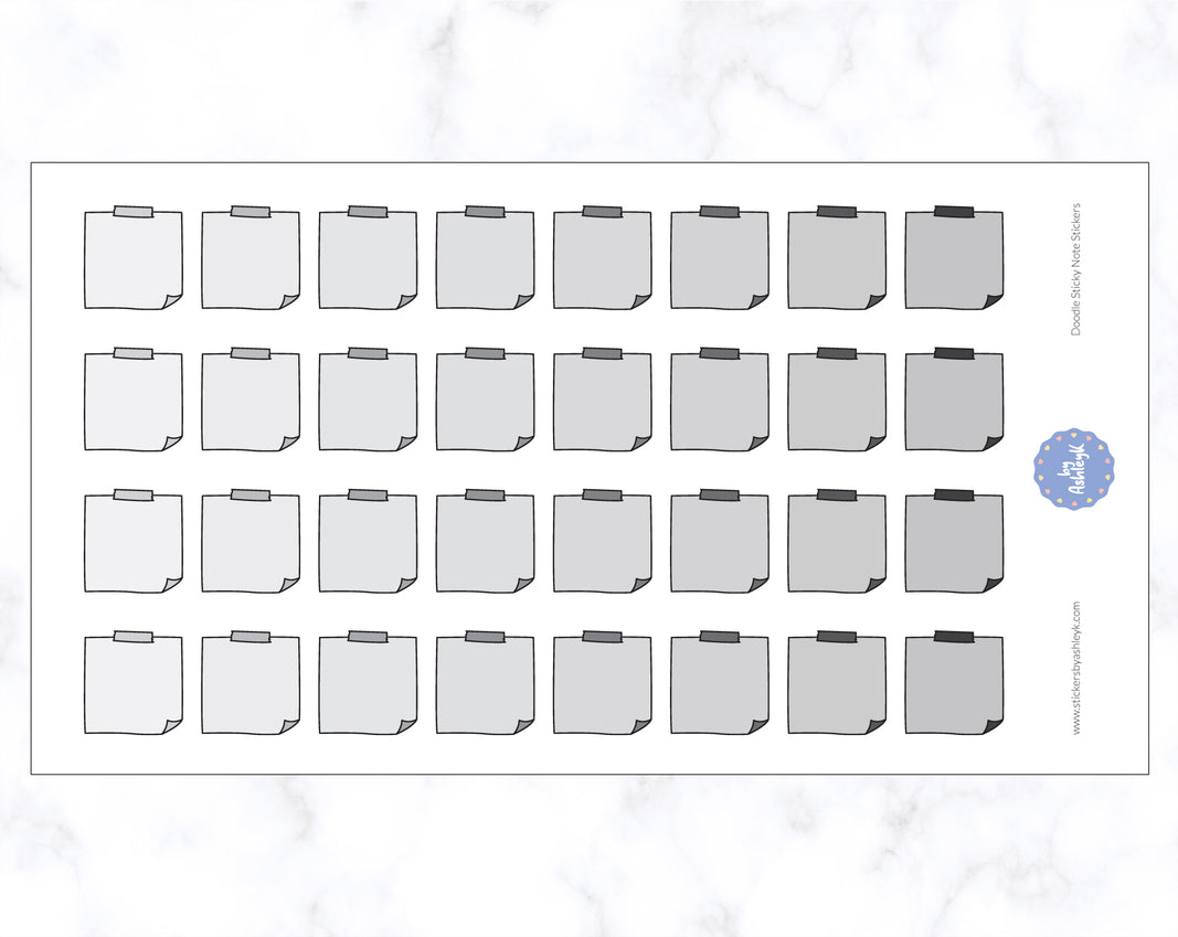 Doodle Sticky Note Stickers - Monochrome