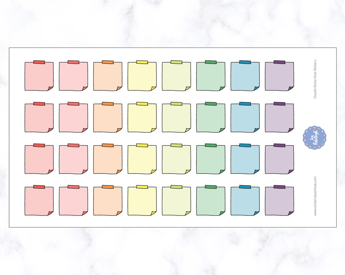 Doodle Sticky Note Stickers - Pastel Rainbow