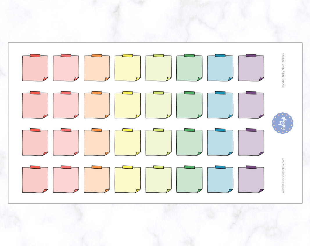 Doodle Sticky Note Stickers - Pastel Rainbow