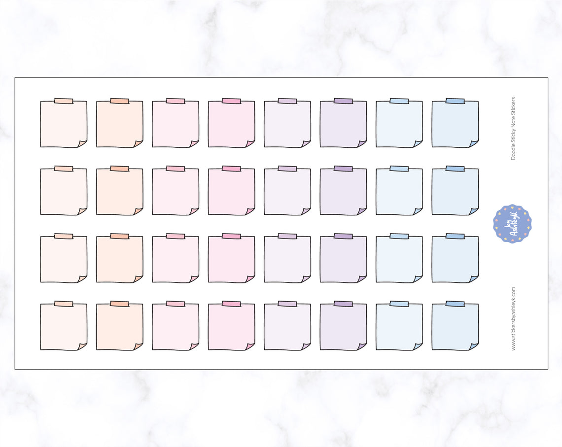 Doodle Sticky Note Stickers - Pastel Sunset