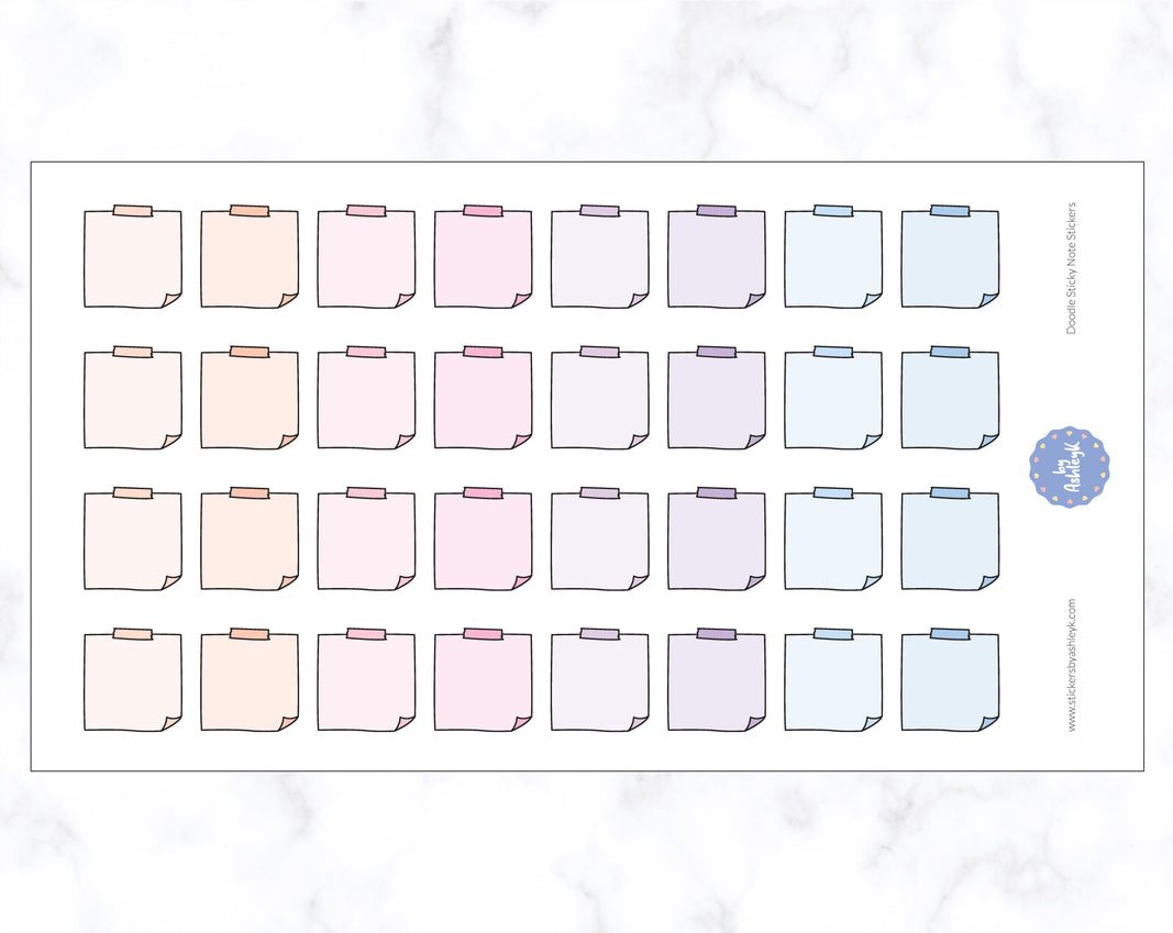 Doodle Sticky Note Stickers - Pastel Sunset