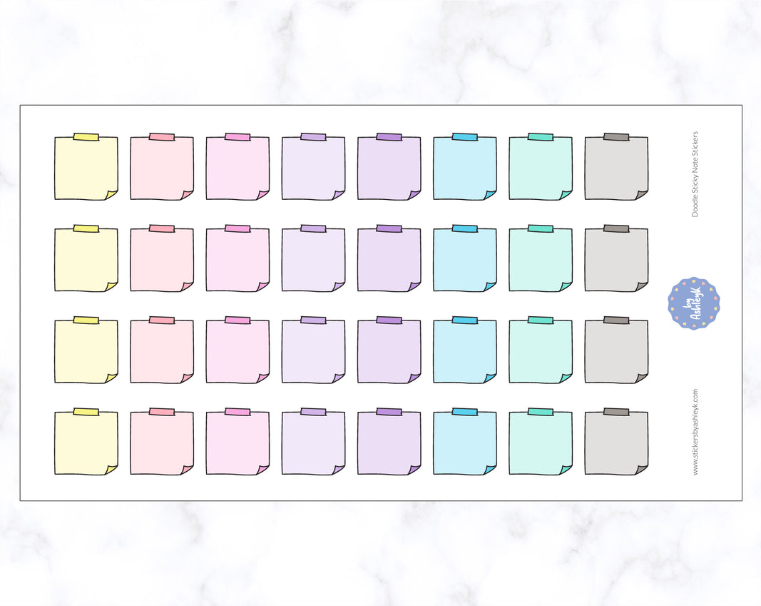 Doodle Sticky Note Stickers - Pastel