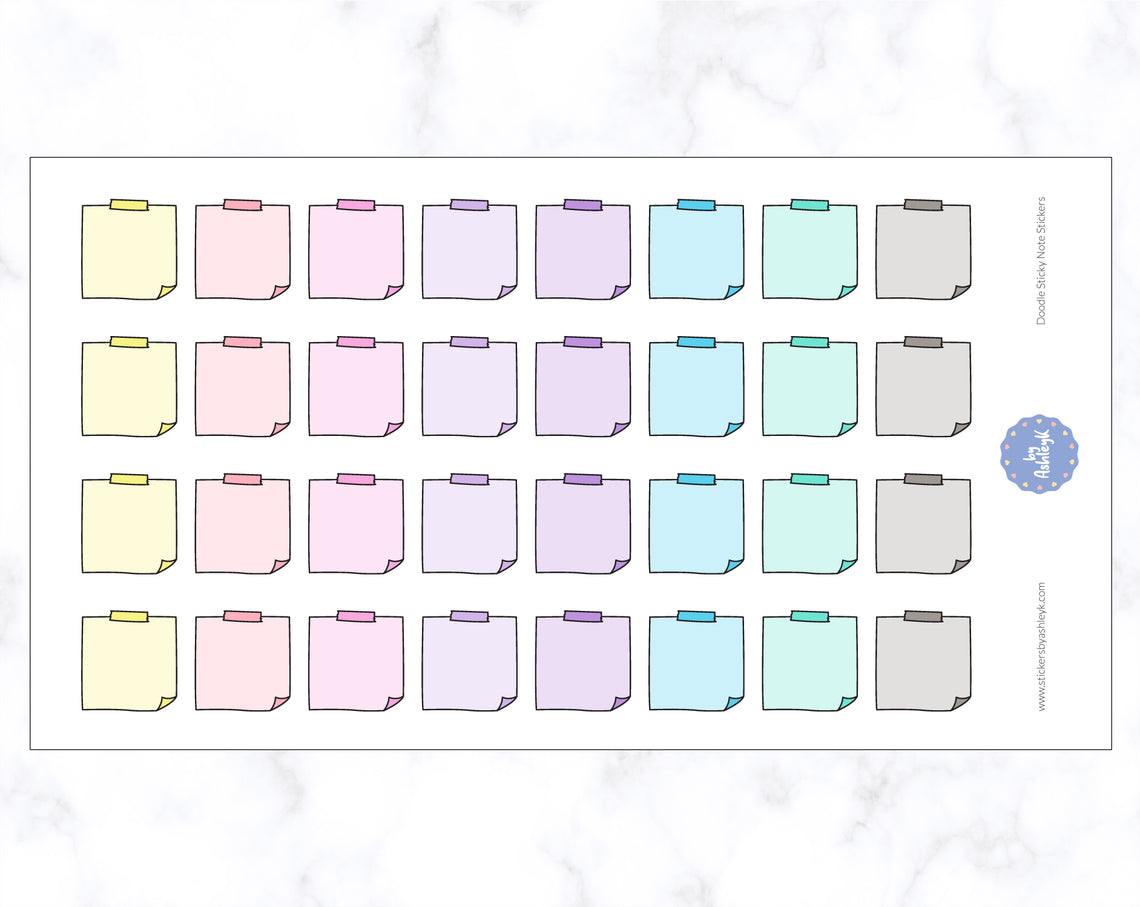 Doodle Sticky Note Stickers - Pastel