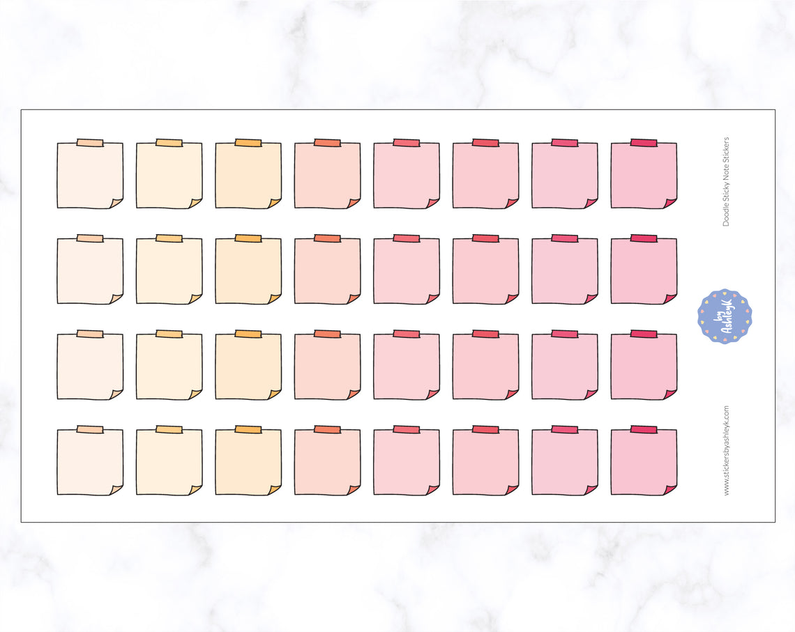 Doodle Sticky Note Stickers - Peach