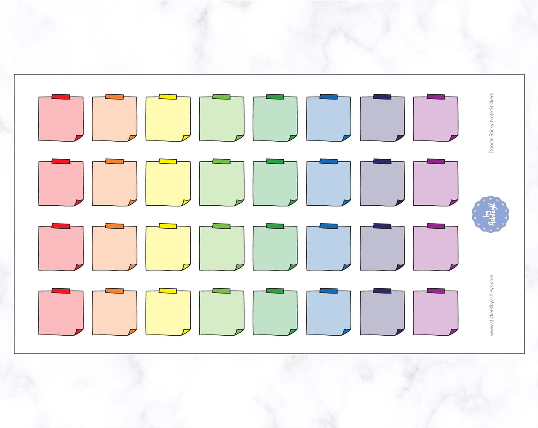 Doodle Sticky Note Stickers - Rainbow