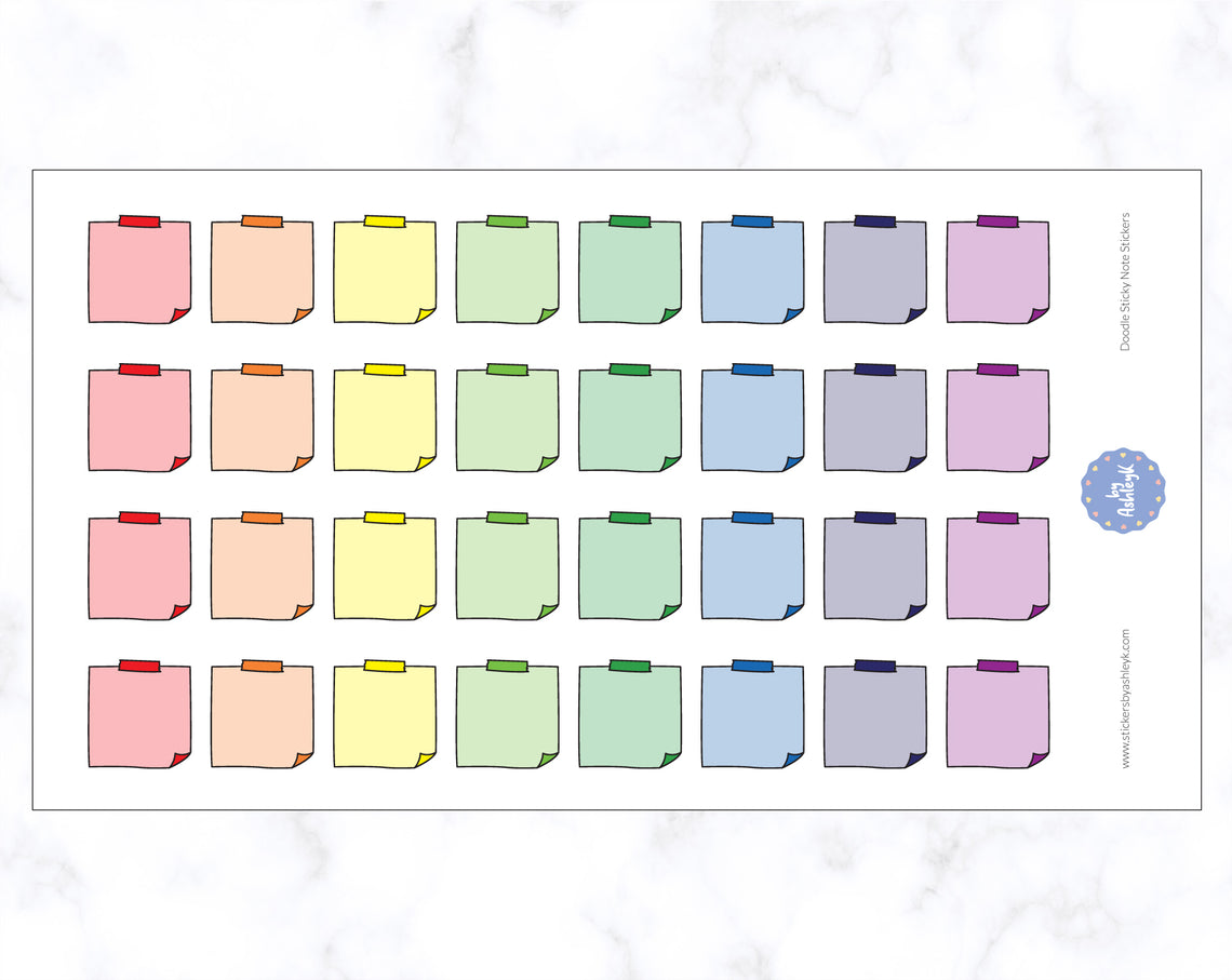 Doodle Sticky Note Stickers - Rainbow