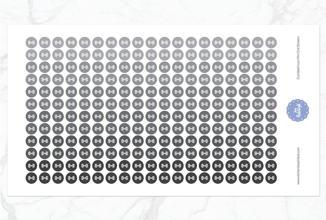 Dumbbell Icon Mini Dot Planner Stickers - Monochrome