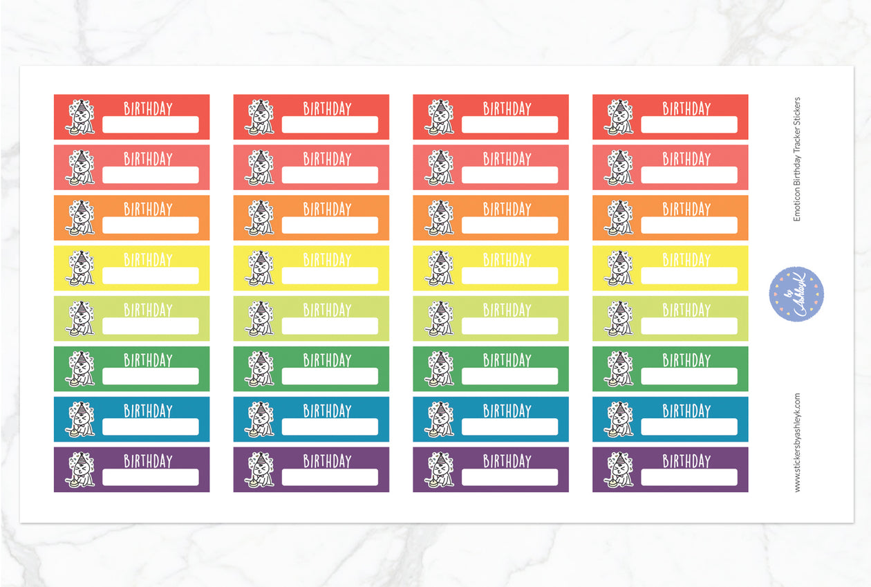 Emoticon Birthday Tracker Stickers - Pastel Rainbow