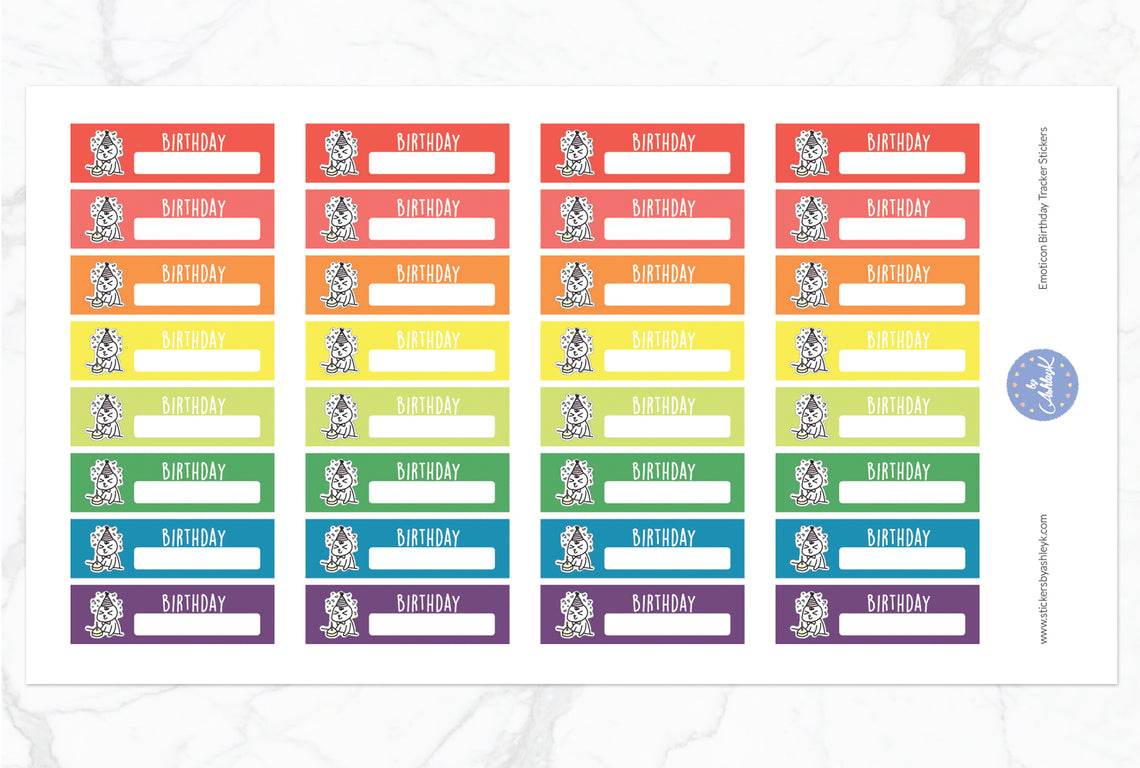 Emoticon Birthday Tracker Stickers - Pastel Rainbow