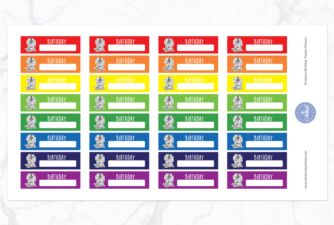 Emoticon Birthday Tracker Stickers - Rainbow