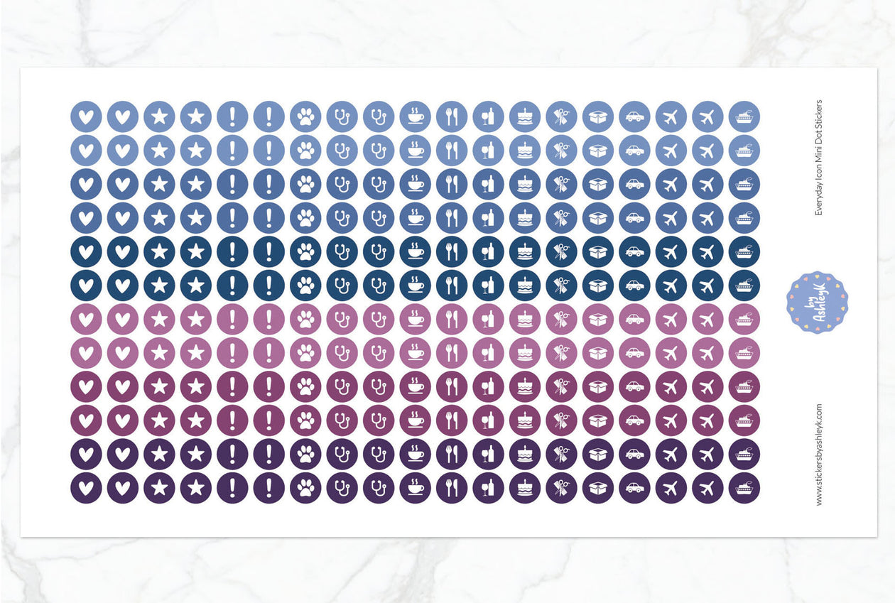 Everyday Icon Mini Dot Planner Stickers - Blueberry