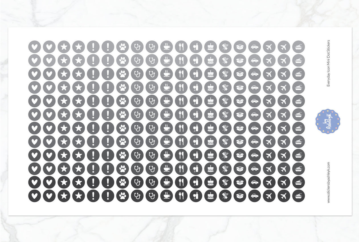 Everyday Icon Mini Dot Planner Stickers - Monochrome