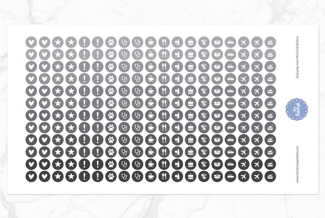 Everyday Icon Mini Dot Planner Stickers - Monochrome