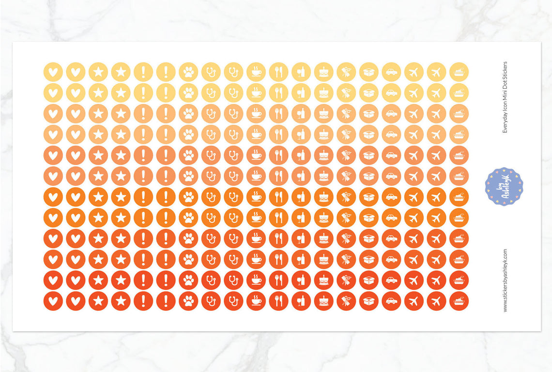 Everyday Icon Mini Dot Planner Stickers - Orange