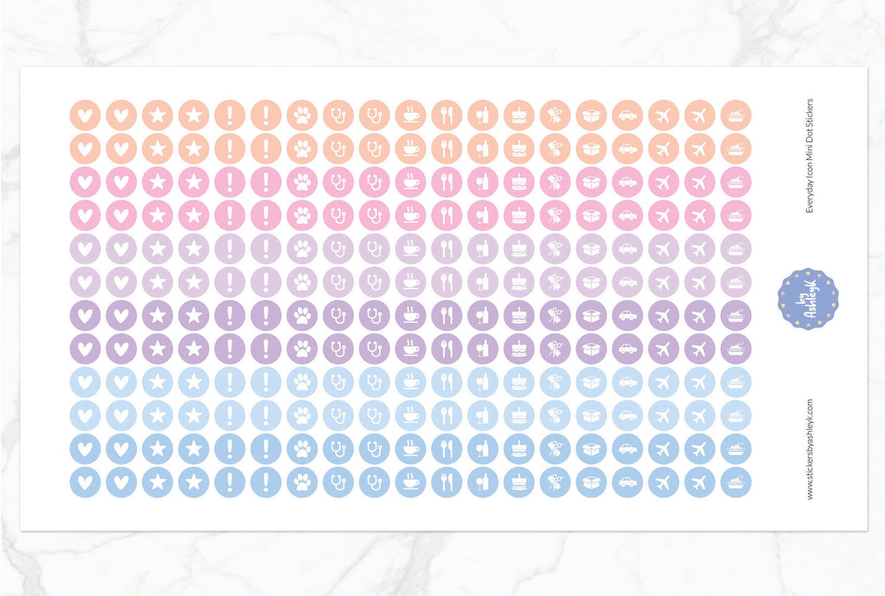Everyday Icon Mini Dot Planner Stickers - Pastel Sunset
