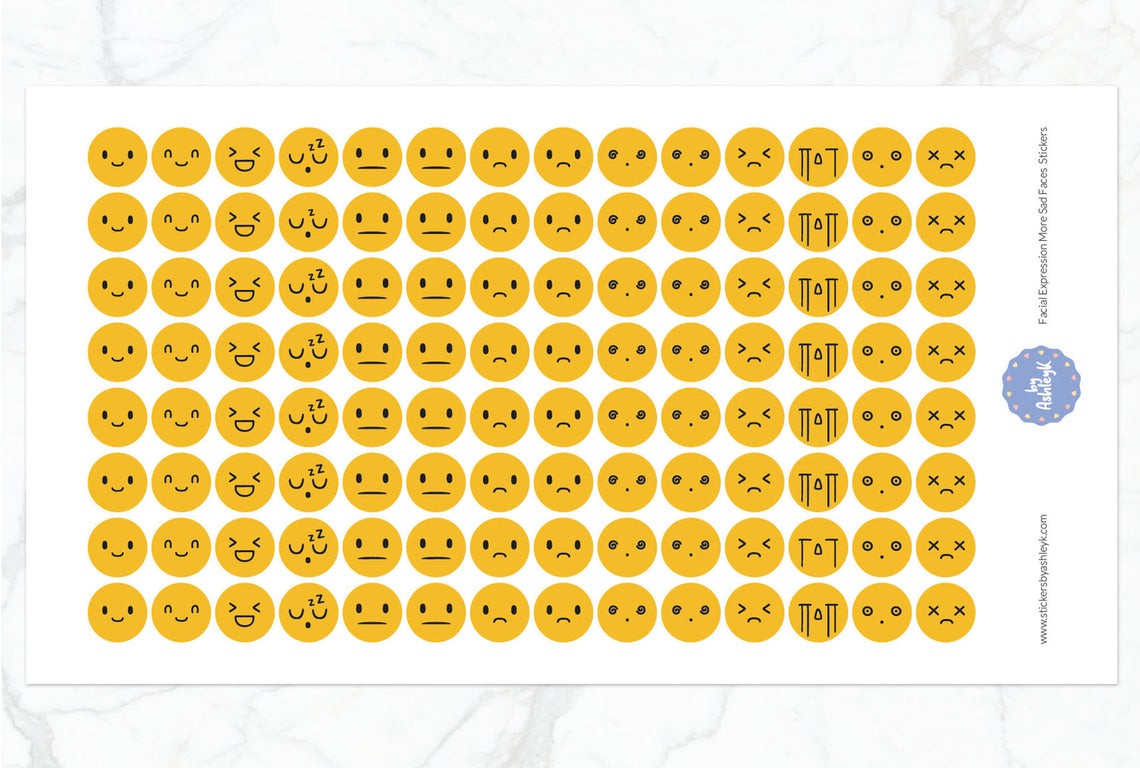 Facial Expressions More Sad Faces Round Planner Stickers - Basic