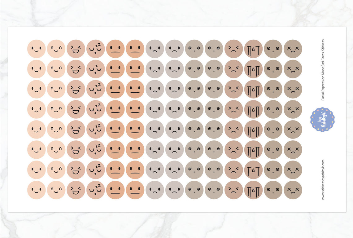 Facial Expressions More Sad Faces RoundPlanner Stickers - Beige Neutral