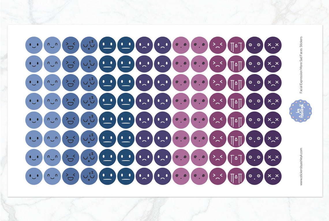 Facial Expressions More Sad Faces Round Planner Stickers - Blueberry