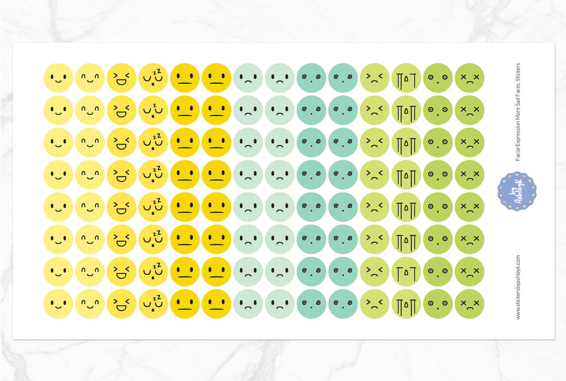 Facial Expressions More Sad Faces Round Planner Stickers - Lemon&Lime