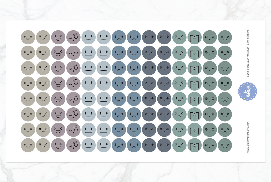 Facial Expressions More Sad Faces Round Planner Stickers - Modern Neutral