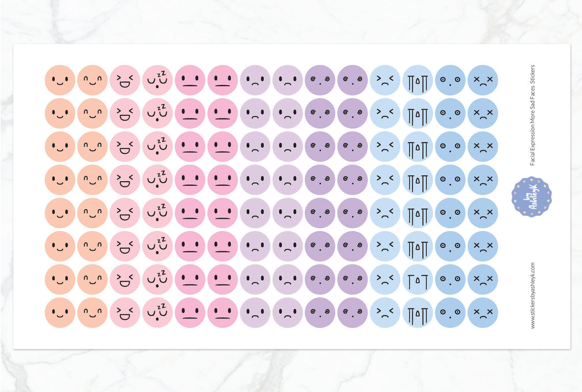 Facial Expressions More Sad Faces Round Planner Stickers - Pastel Sunset