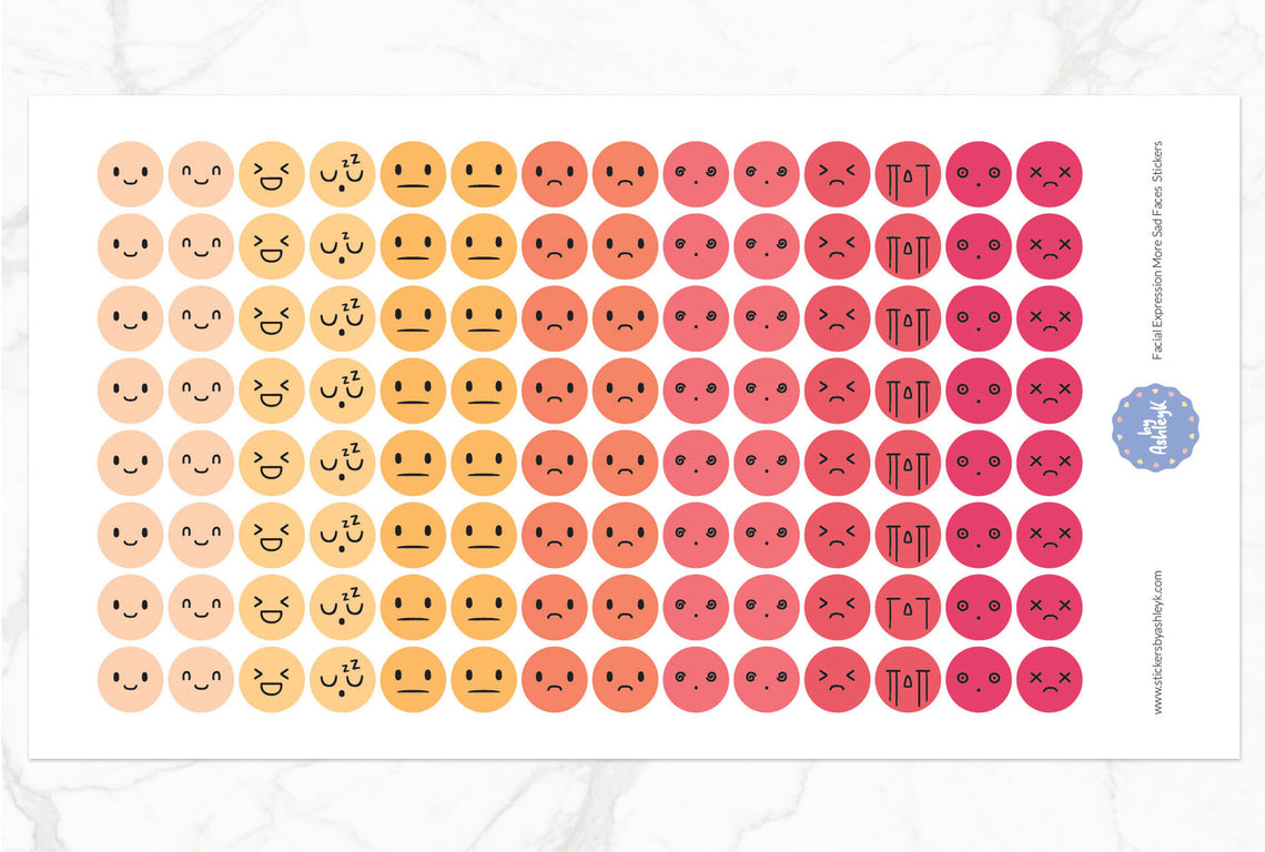 Facial Expressions More Sad Faces Round Planner Stickers - Peach