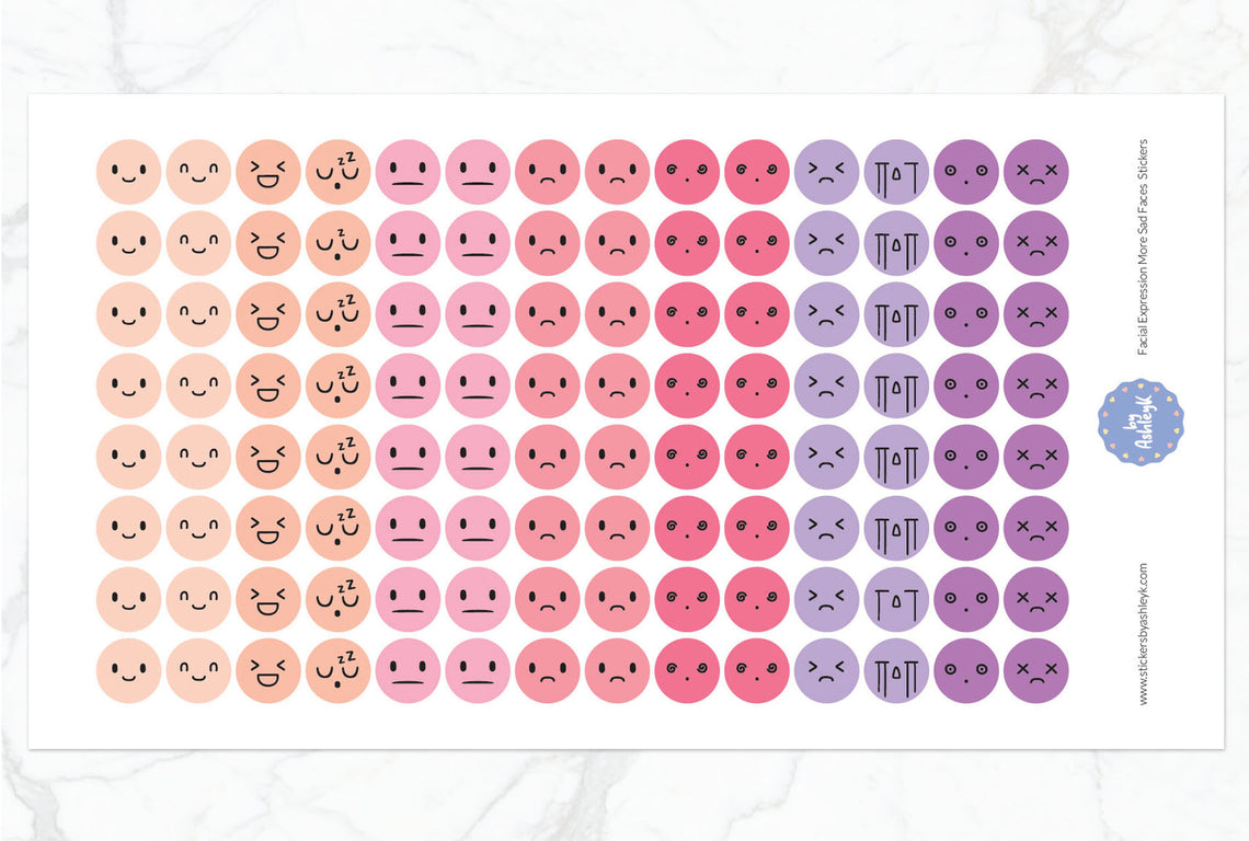 Facial Expressions More Sad Faces Round Planner Stickers - Raspberry