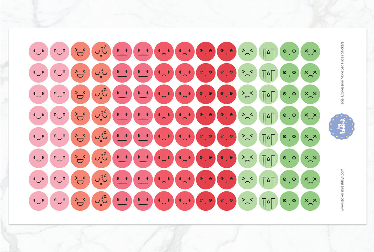 Facial Expressions More Sad Faces Round Planner Stickers - Strawberry