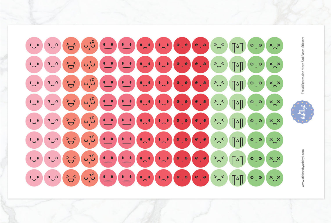 Facial Expressions More Sad Faces Round Planner Stickers - Strawberry