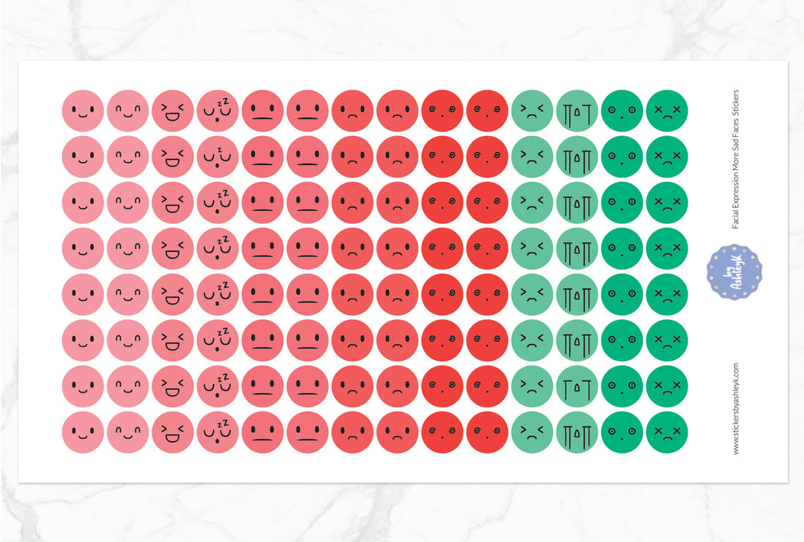 Facial Expressions More Sad Faces Round Planner Stickers - Watermelon