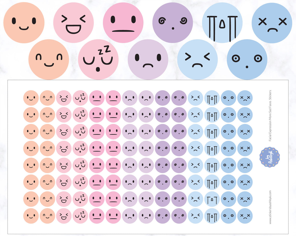 Facial Expressions More Sad Faces Round Planner Stickers 