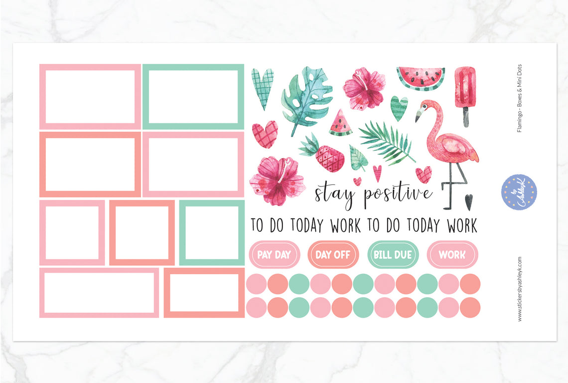 Flamingo Weekly Spread Stickers - Boxes & Mini Dots
