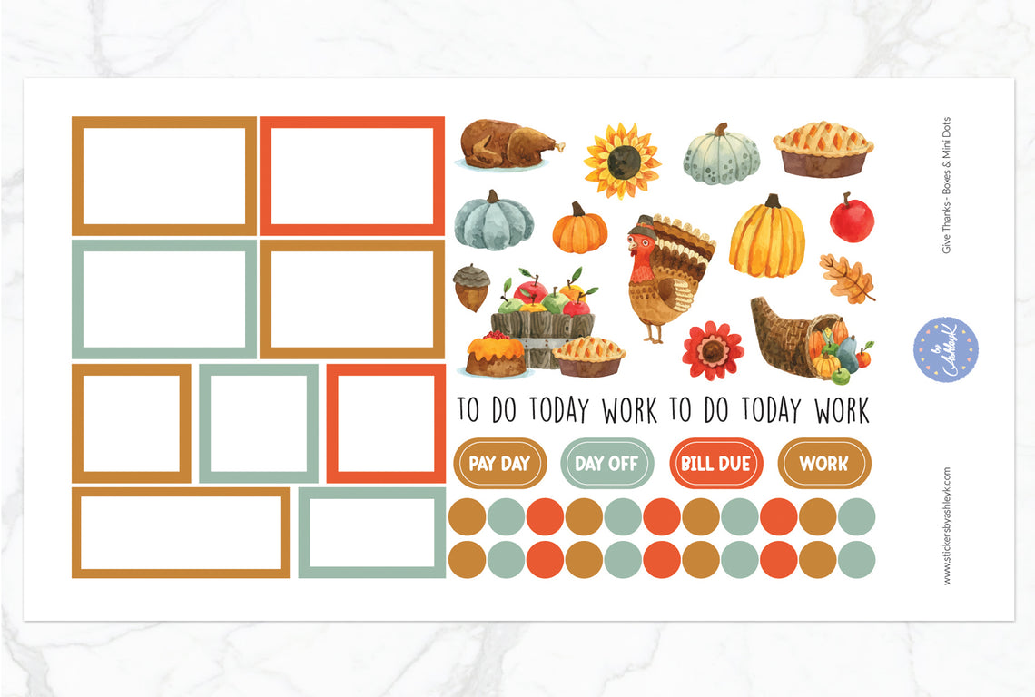 Give Thanks Weekly Spread Stickers - Boxes & Mini Dots