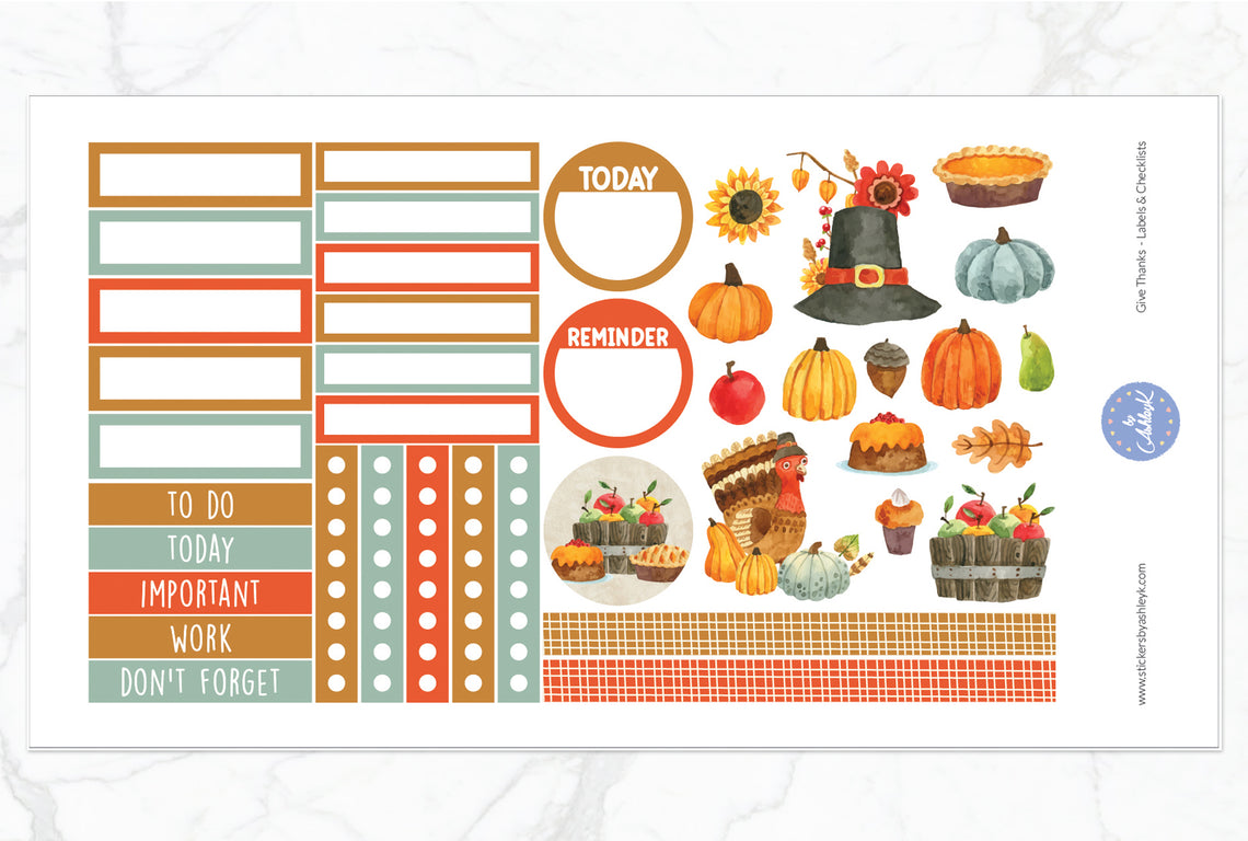 Give Thanks Weekly Spread Stickers - Labels & Checklists